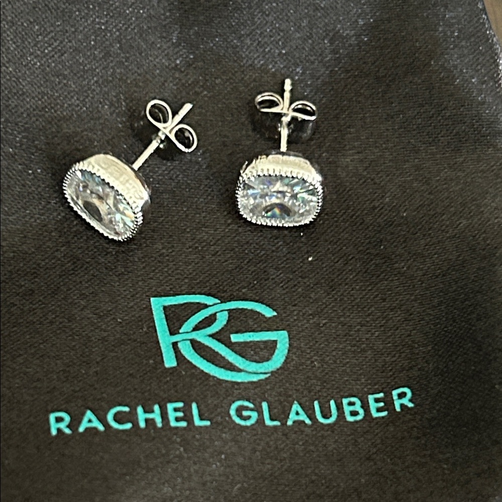 Silver CZ Cushion Stud Earrings - Clear